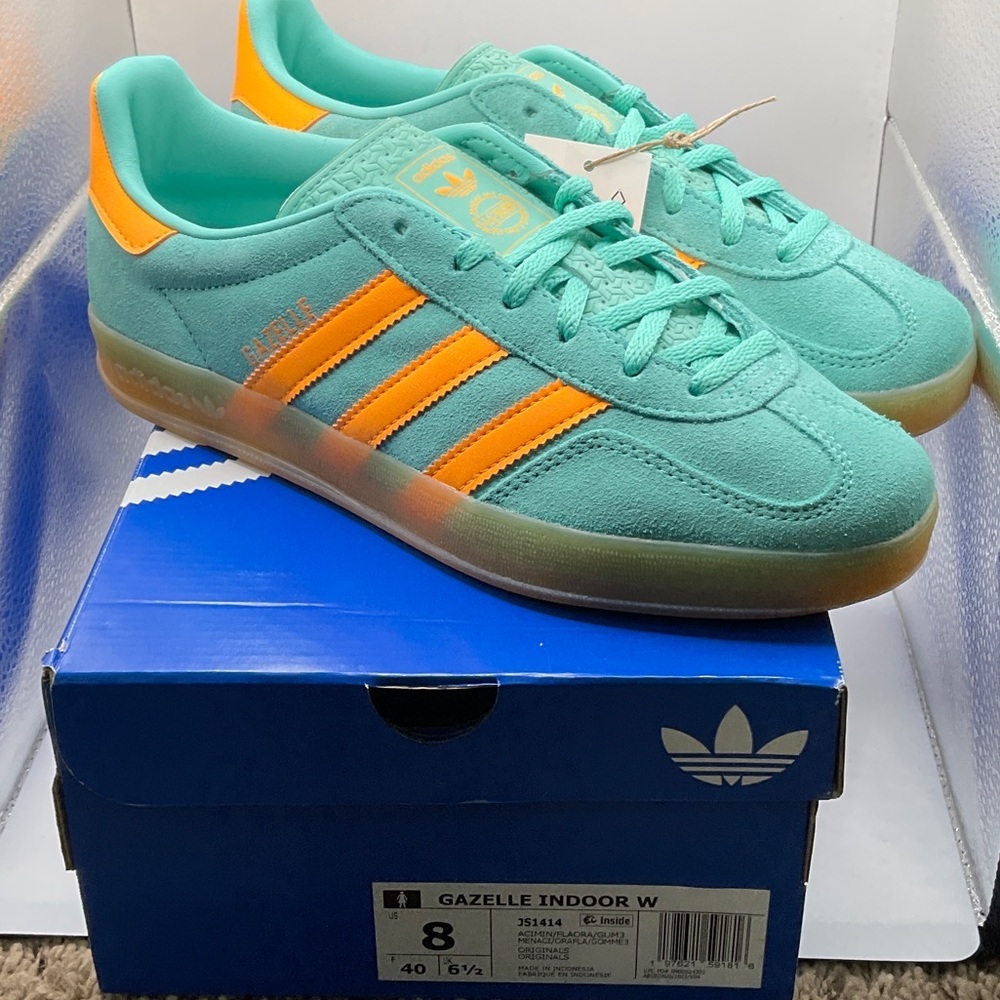 Adidas Women's NEW with Box Aqua and Orange Gazelle Athletic Shoes, Size 8 - Picture 7 of 7